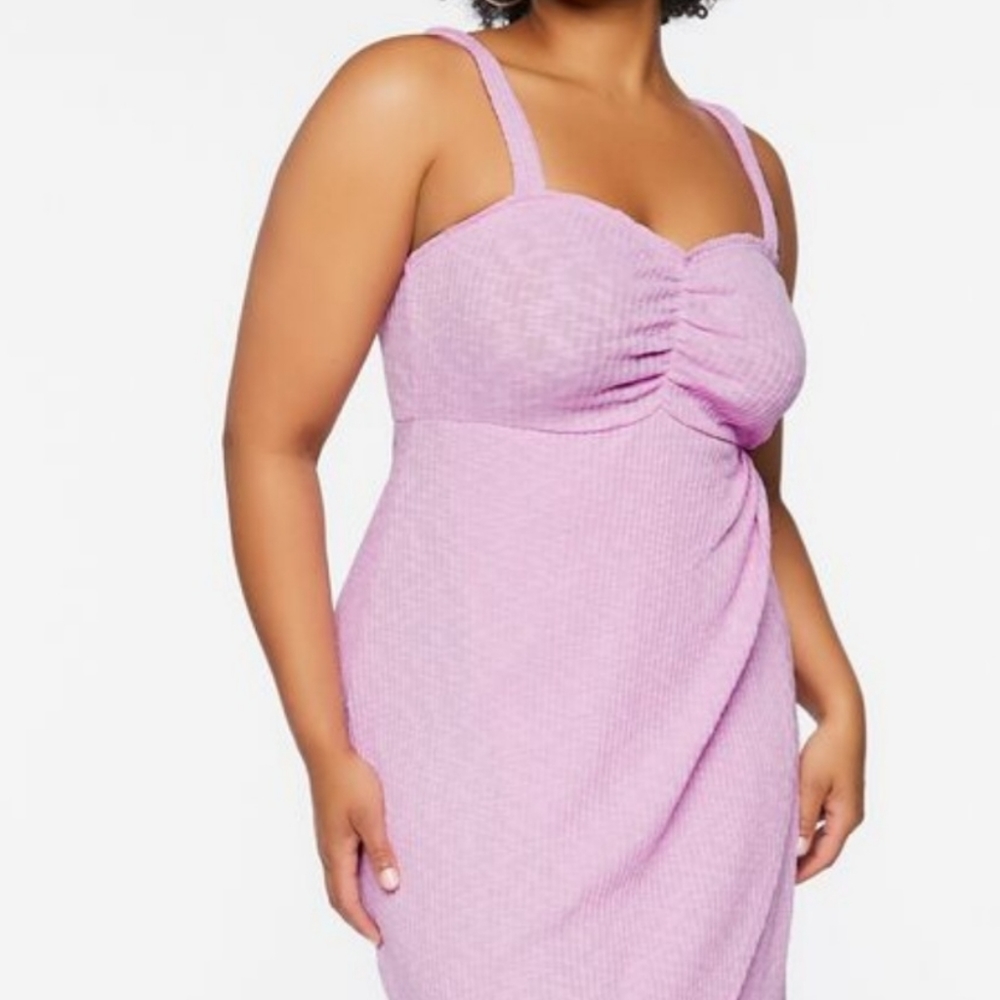 FOREVER 21 3X Plus Knee Length Dress Wisteria Lavender/Pink NWT Sweetheart Neck - Picture 2 of 14